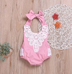 Everweekend Meisjes Prinses Kant Halter Backless Peuter Romper Kleding Snoep Kleur Ins Mode Mooie Kinderen Pasgeboren Romper BY072174392