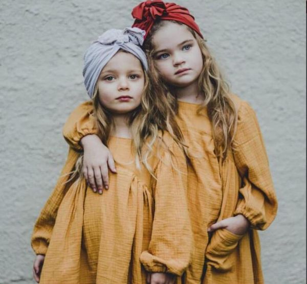 Everweekend doux enfants filles volants Ins robe de mode couleur jaune bonbon printemps automne coton lin robe de soirée occidentale BY13677380576