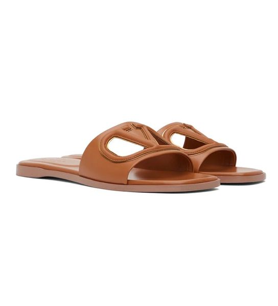 Todos los días Ropa de verano Sandalias con recorte en V Zapatos Mujer Laminado Cuero de napa Pisos deslizantes Señora Slip On Slipper Calzado Elegante Casual Caminar EU35-43