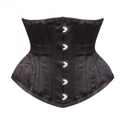 Corset d'entraînement de taille de sablier femmes Sexy 16 os en acier sous le buste taille corsets d'apprivoisement avec broderie de brocart panneaux de hanche taille formateur