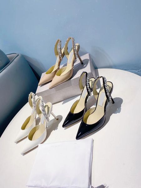 Zapatos de tacón alto sexys para mujer, zapatos de charol para primavera y verano, zapatos de tacón clásicos con punta en pico y diamantes de imitación de lujo para uso diario