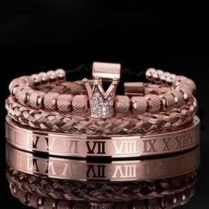 Wild Fashion 3 pièces/ensemble Style Unique luxe Micro pavé CZ couronne romaine charme royal hommes bracelets en acier inoxydable cristaux bracelets Couple fait à la main