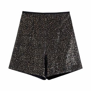 Evfer Automne Élégant Lady Shinny Paillettes Club Style Shorts Femmes Mode Élastique Taille Haute Pantalon Court Femme Casual 210421