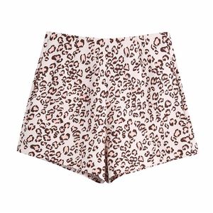 Evfer Chic dame printemps Vintage imprimé léopard taille haute Shorts femmes décontracté dos fermeture éclair Animal costume pantalon court 210421