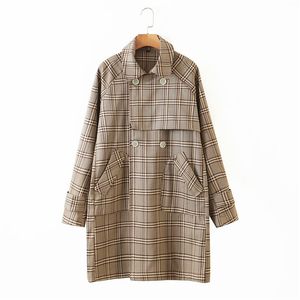 Evfer Vrouwen Herfst Plaid Wollen Lange Uitloper Jassen Chic Lady Mouw Zakken Cascade Winter Dikke Jasjassen Femme 210421