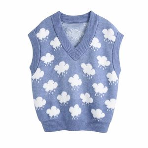 Evier Femmes Mode ZA Tricoté Cloud Sprint Bleu Pull Vest Gilet Femme Casual V-Col V-Col Sweaters Elastic Jumpers 210806