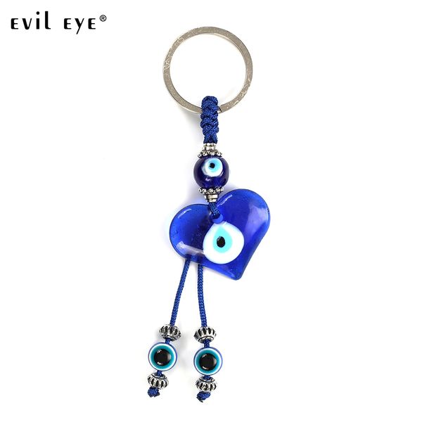 Evil Eye mode porte-clés en verre bleu en forme de coeur pendentif haute qualité simple porte-clés bijoux accessoires en gros EY5044 J0306
