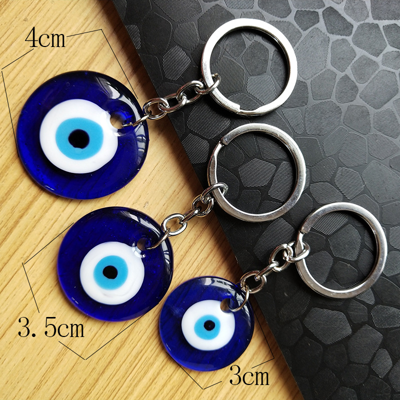 Evil Eye Key Chains Ring 3cm 3.5cm 4cm Diameter Round Glass Lucky Turkish Blue Eyes Pendant Charms Bag Keyrings Fashion Jewelry Accessories Gifts Car Keychains Holder