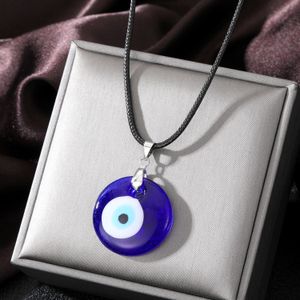 Evil Eye Kettingen Turks Blauw Glas Hanger Lederen Touw Ketting voor Vrouwen Mannen Gift Lucky Ojo Turco Bescherming Choker Sieraden Mode Ronde Design Accessoires