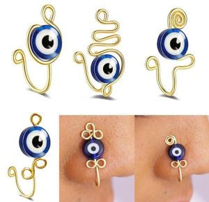 Evil Eye Rings niet -piercing neppiercings clips voor vrouwen mannen Turkse ogen bescherming geluk goud vergulde neu manchet zomer lichaam sieraden