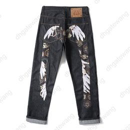 EVISUE Jeans en forme de broderie en forme de broderie jeans mode évisue jeans courts tube droit pantalon de jambe hip hop jeans y2k edge street taille 28-40 932