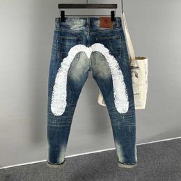 Duidelijke jeans heren rechte broek man skelet geprint patroon borduurwerk dweilen broek streetwear denim kleding voor mannen baggy 296
