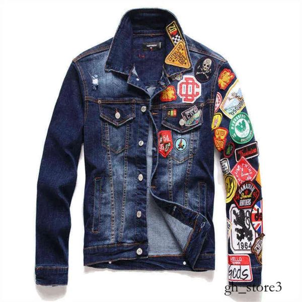 Evisus 2023 Chaquetas de marca Moda para hombre Casual Slim Ripped Badge Jean Street Hip Hop Punk Blue Denim Abrigos Dsquare D2 Dsqs Evisulies Jacket 481