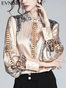 EVNISI Franse gedrukte vrouw blouse zijde satijn shirt elegante losse lantaarn mouw kantoor dames lente herfst trui tops 240315