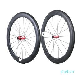 Ruedas de bicicleta de carretera de carbono EVO 60 mm de profundidad 25 mm de ancho completo de carbono clincher / juego de ruedas tubulares con bujes de tracción recta personalizables