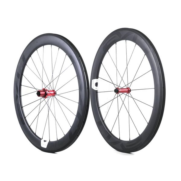 Roues de vélo de route en carbone EVO paire de roues tubulaires à pneu entièrement en carbone de 60 mm de profondeur et de 25 mm de largeur avec moyeux Straight Pull personnalisable LOGO324B