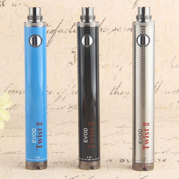 EVOD TWIST 2 II Batterie 1600mAh Ego Thread Variable Tension Battery pour 510 CE4 MT3 H2 ATOMZER TRAVER E PEN Cigarette électronique