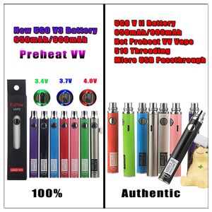 Evod Variable Voltage Vape Preheat VV UGO V3 USB Pass through Charger Batteries Kit 650 / 900mAh Ego 510 Filetage pour chariots à huile vides