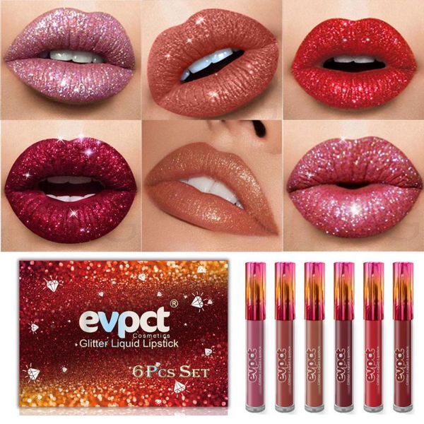 Brillo de labios EVPCT para mujer brillo metálico mate líquido lápiz labial Sexy rojo impermeable de larga duración caramelo brillante maquillaje