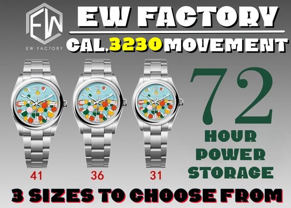 EW Factory 3230 mouvement 41-36-31mm montres pour hommes de haute qualité modèle de ballon lumineux bleu glace 904 verre saphir en acier