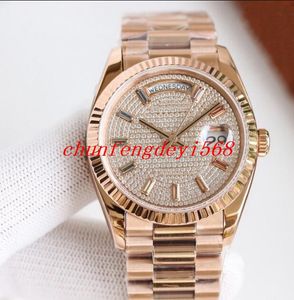 EW Factory Unisexe Vente Chaude montres 36 mm 128235 Jour Date Président Or Rose Gypsophile Diamant Automatique ETA2836 Mouvement montre Saphir cristal étanche