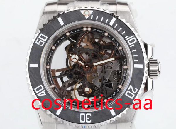 EW Montre pour hommes Diamètre 40 mm Mouvement évidé 3130 Film plastique Anneau en fibre de carbone Miroir en cristal saphir Boîtier en acier 904 Montre-bracelet pour homme