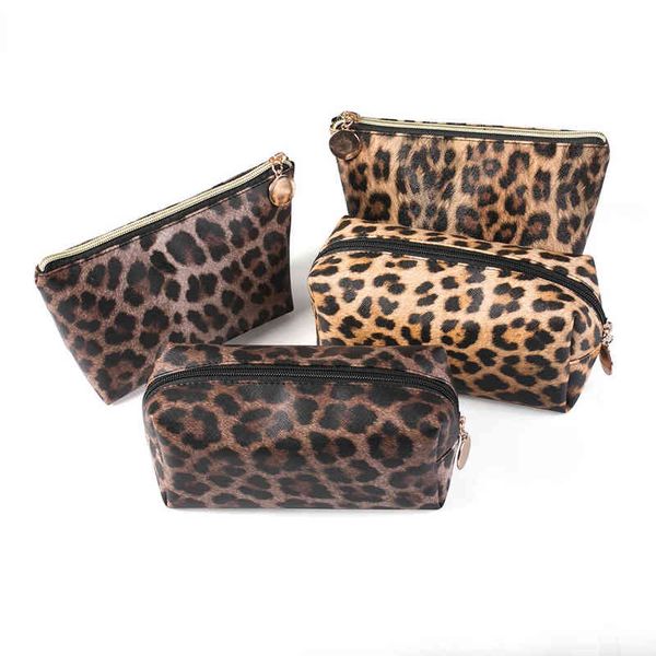 ew Sac à cosmétiques imprimé léopard pour femmes Sac de rangement multifonctionnel de grande capacité Main dans la main 220625