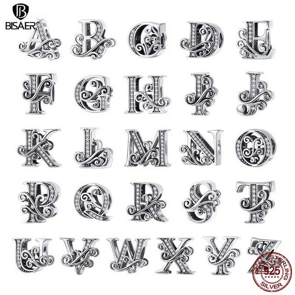 925 argent Sterling Vintage lettre breloque perles 26 lettres A à Z ajustement bracelets à faire soi-même colliers bijoux fins cadeau d'anniversaire Fine JewelryBeads