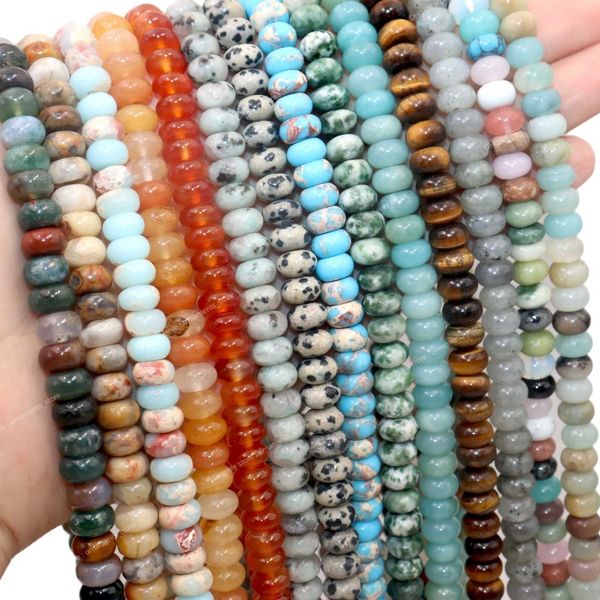 Entretoises en pierre naturelle rondes de 6 à 8mm, Turquoises, Agates, Jades, Amazonite, perles plates pour la fabrication de bijoux, accessoires de bracelet à bricoler soi-même, bijoux à la mode