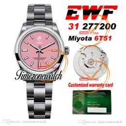 EWF 277200 31 mm Miyota 6T51 automatisch dameshorloge met roze wijzerplaat en stickmarkeringen 904L stalen kast armband beste editie dezelfde seriële garantiekaart Timezonewatch EW31D