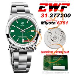 EWF 277200 31 mm Miyota 6T51 Reloj automático para mujer Esfera verde Marcadores de barra Caja de acero 904L Pulsera Mejor edición Misma tarjeta de garantía en serie Reloj de zona horaria EW31B
