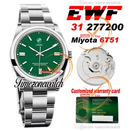 EWF 277200 31 mm Miyota 6T51 Montre automatique pour femme Cadran vert Marqueurs de bâton Boîtier en acier 904L Bracelet Meilleure édition Même carte de garantie série Timezonewatch EW31B