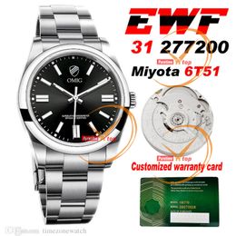 EWF 277200 31 mm Miyota 6T51 Reloj automático para mujer Esfera negra Marcadores de barra Caja de acero 904L Pulsera Mejor edición Misma tarjeta de garantía en serie Reloj de zona horaria EW31C