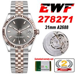 EWF 31 mm 278271 ETA A2688 Montre automatique pour femme Deux tons Or rose Rhodium Cadran bâton JubileeSteel Bracelet Super Edition Womens Same Series Card Puretime K10