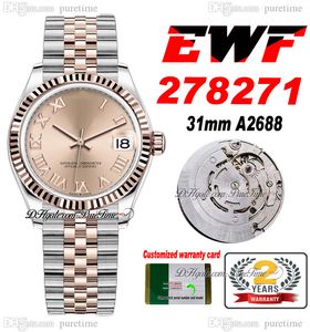 EWF 31mm 278271 ETA A2688 Automatische dames Kijk twee toon rose goud champagne Romeinse wijzerplaat Jubileesteel Bracelet Super Edition Dames Same Series Card Puretime F6