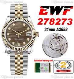 EWF 31 mm 278273 ETA A2688 Reloj automático para mujer Dos tonos Oro amarillo Negro MOP Diamante Dial JubileeSteel Pulsera Super Edition Mujeres Misma serie Tarjeta Puretime F6