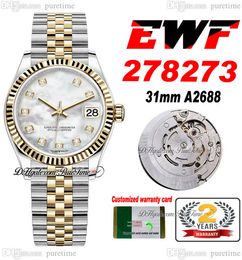 EWF 31 mm 278273 ETA A2688 Reloj automático para mujer Dos tonos Oro amarillo MOP Diamante Dial JubileeSteel Pulsera Super Edition Mujer Misma serie Tarjeta Puretime E5