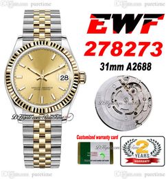 EWF 31mm 278273 ETA A2688 Automatic Mesdames regarder deux tons jaunes Champagne Stick Jubileesteel Bracelet Super Edition Femmes M￪me s￩rie Card PureTime G7