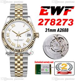 EWF 31 mm 278273 ETA A2688 Automatische dames Kijk twee toon geel goud witte Romeinse wijzerplaat Jubileesteel Bracelet Super Edition Dames Same Series Card Puretime H8