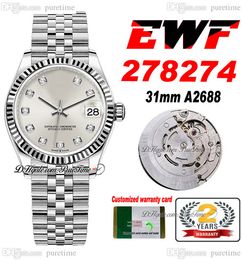 EWF 31 mm 278274 ETA A2688 Reloj automático para mujer Bisel estriado MOP Dial Diamantes Marcadores JubileeSteel Pulsera Super Edition Mujer Misma serie Tarjeta Puretime C3
