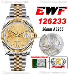 EWF 36 126233 A3235 Montre automatique pour homme bicolore or jaune logo champagne diamants 904L bracelet en acier Jubilee même carte de série Super édition Timezonewatch R02
