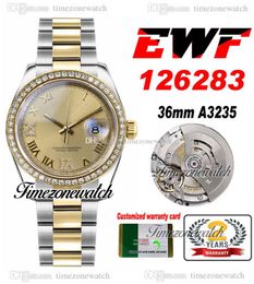 EWF 36 126283 A3235 Automatisch Dames Heren Herenhorloge Two Tone YG Diamonds Bezel Gold Roman Dial OysterStalen armband Dezelfde seriële kaart Super Edition Timezonewatch 5