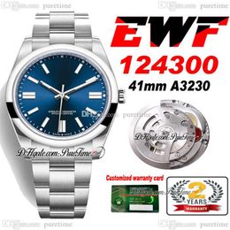 EWF 41 A3230 Automatisch herenhorloge Blauwe wijzerplaat Stick Markers 904L OysterSteel roestvrijstalen armband Super Edition met dezelfde serienummer 229M