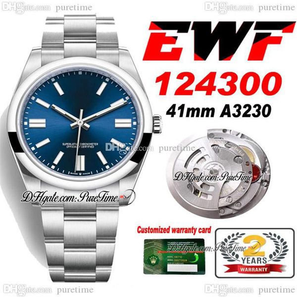 EWF 41 A3230 Automatic Mens Watch Blue Dial Stick Markers 904L Bracelet en acier inoxydable Oystersteel Super Edition avec le même Serial221G