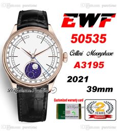 EWF Cellini Moonphase 50535 A395 automatisch herenhorloge 39 mm roségoud witte wijzerplaat echt meteoriet zwart leer Super Edition dezelfde serie garantiekaart Puretime