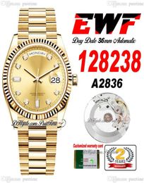 Date de jour de l'EWF 118238 A2836 Automatique Unisexe Watch Mens Mmes 36 Champagne jaune Champagne Diamond Diam