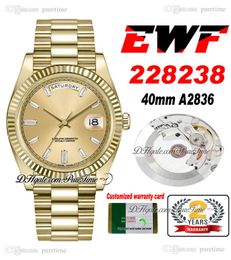 EWF Day Date 228238 ETA A2836 Reloj automático para hombre Oro amarillo Champán estriado Baguette Esfera de diamantes Pulsera presidencial Misma tarjeta de serie Super Edition Puretime