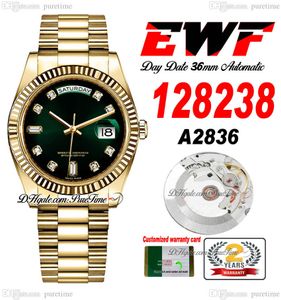 EWF Dagdatum 118238 A2836 Automatische unisex Watch Mens Ladies 36mm geel goud groen diamanten Dial Presidential armband dezelfde seriële kaart super editie puretime yg-e5