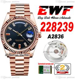 EWF Day Date 228235 A2836 Reloj automático para hombre 40 Rose Gold Fluted Black Coros Baguette Diamond Dial Pulsera presidencial Misma tarjeta de serie Super Edition Puretime E5