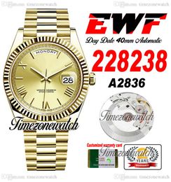 EWF DAYDATE 228238 A2836 Automatische heren Watch Geelgoud gecanneleerde bezel Champagne Romeinse Dial President Bracelet dezelfde seriële kaart super editie timeZoneWatch B2